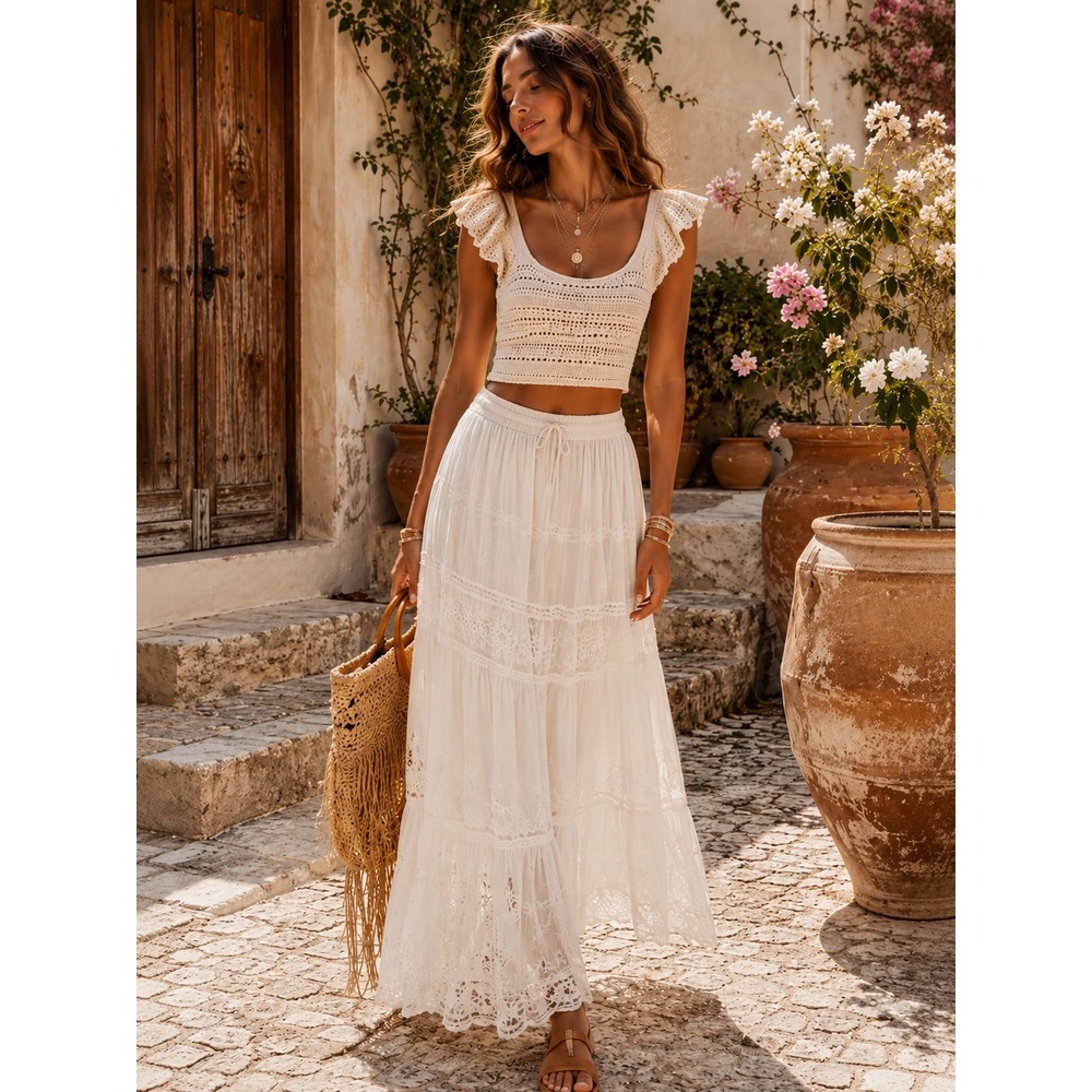 Sincerely Jules Cream Crochet Knit Flutter Sleeve Crop Top Size XS